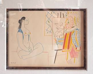 Pablo Picasso, "Le Peintre et son Modele," Lithograph Print. Measures 13" W x 10" H Inside Mat; Measures 26.5" W x 23" H.  Photo 2 of 4. 