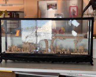 Japanese Hand-Carved Cork Landscape in Shadow Box. Measures 24" W x 4" D x 12" H Overall. Photo 1 of 6. 