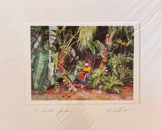 William Cantwell, "The Artist's Garden," Signed Lithograph. Measures 14" x 11" Overall. 