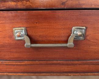 Hepplewhite Style Drop Leaf Buffet with Shelf and Two Drawers. Had Brass Pulls. Measures 60" W as Picture. With Both Leaves Down 38.5" W x 18" D x 29" H. Photo 3 of 5.