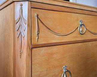 W. & J. Sloane Neoclassical Maple & Walnut Three-Drawer Chest of Drawers.  Measures 44" x 20" x 33" H. Photo 2 of 6.