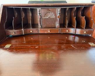 Chippendale Style Slant-Top Serpentine Style Desk with Ball & Claw Feet and "Bat Wing" Drawer Pulls. Photo 3 of 5.