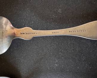 F. W. Macomber Set of 7 Monogrammed Coin Silver Spoons Stamped Fall River. Photo 3 of 3.