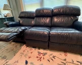 Navy blue leather manual recliner sofa from La-Z-Boy.