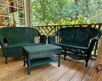 Picture added 06-June. Green resin wicker furniture.
