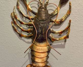 Metal lobster sculpture.