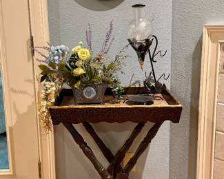 Black and gold crackle finish serving tray table.