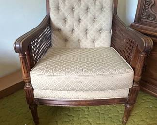 Vintage Tufted Cane Barrel Back Armchair