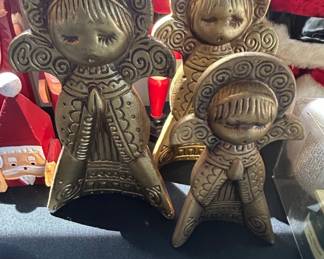 Vintage Gold Ceramic Praying Angel Figurines Set of