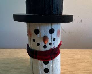 Rustic Wooden Snowman Figurine