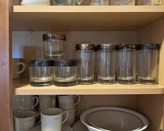Assorted Glassware and White Ceramic Dinnerware Set with Blueberry Motif