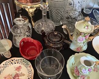 Assorted Vintage Glassware and Porcelain Tea Set