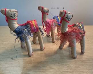 Set of Three Stuffed Leather Camels  Made in Egypt