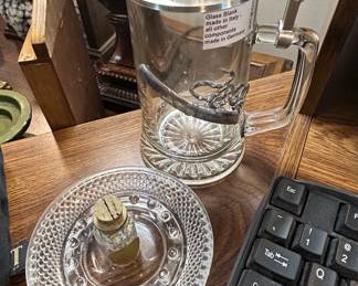 German Pewter and Glass Beer Stein with Decorative Mount  ALWE