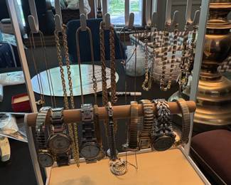 Assorted Costume Jewelry and Watches on Display Stand