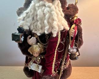 Grandeur Noel Fabric Santa Claus Figurine with Doll