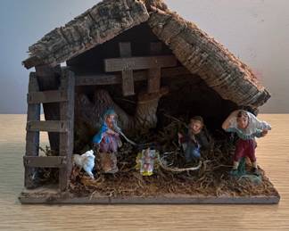 Vintage Italian Nativity Scene with Cork Stable