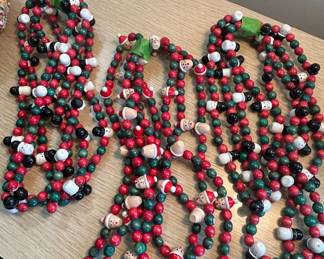 Wooden Christmas Beaded Garlands with Santa and Snowman Figures