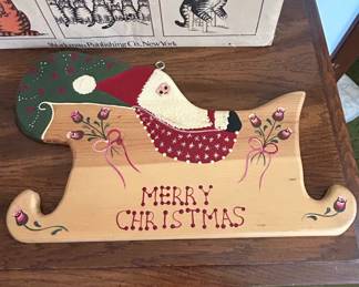 HandPainted Wooden Merry Christmas Sleigh Ornament with Roses