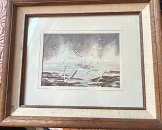 Seagulls Over Water Framed Print with Certificate of Authenticity