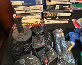 PC Gaming Lot Joysticks, Controllers, and Games Atari Style Joysticks Included