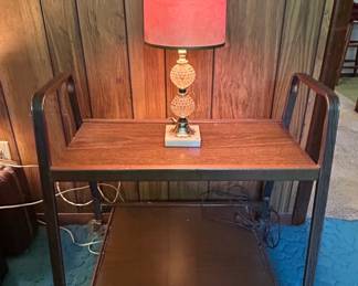 MidCentury Modern TwoTiered Bar Cart with Lamp