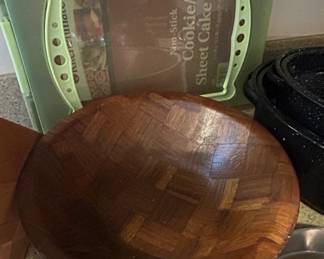 Vintage Weavewood Parquet Wood Salad Bowl