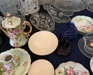 HandPainted Porcelain Tea Set and Assorted Vintage Glassware