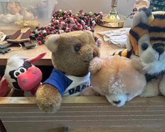 Assorted Plush Toys incl. DAD Teddy Bear, Cow, and Tiger Cat