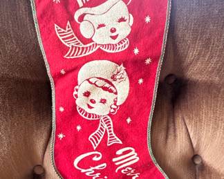 Vintage s Red Felt Christmas Stocking with Snowmen and Bell