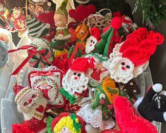 Assorted Handmade Christmas Ornaments Lot  Featuring Crochet Santas and Felt Figures