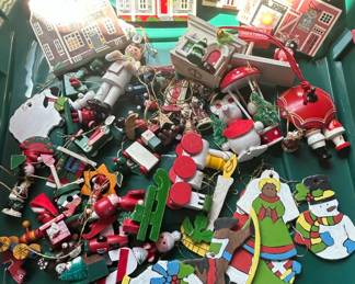 Assorted Wooden Christmas Ornaments Lot  Trim Shoppe  Village Style Buildings
