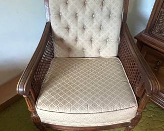 Vintage Tufted Cane Barrel Back Armchair second image