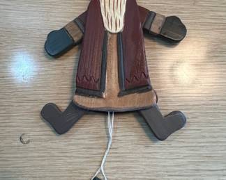 Vintage Folk Art Wooden Santa Claus Pull Toy or Jumping Jack