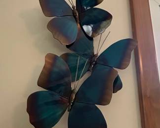 Set of Copper Patina Metal Butterfly Wall Art