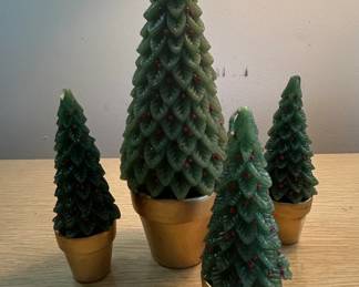 Set of Christmas Tree Candles in Gold Pots