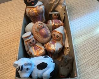 Vintage Mexican Folk Art Nativity Scene Set