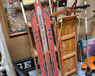 Vintage Garton Silver Streak Toboggan Sled & Torpedo Sled