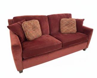 Mid-Century Modern Velvet Sofa with Ottoman