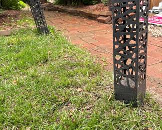 Modern Metal Garden Torches with Geometric Cut-Out Pattern
