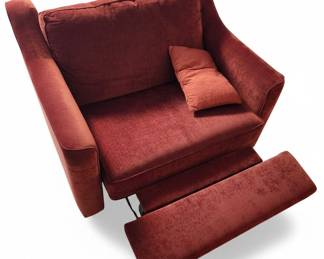 Vintage Red Velvet Wing Back Recliner and Ottoman Set