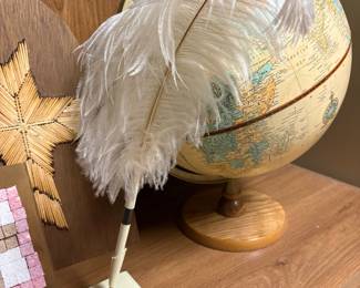 Vintage Ostrich Feather Pen with Globe Stand