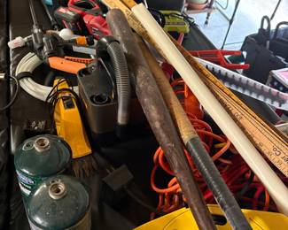 Assorted Tools, Propane Tanks, and Baseball Bat