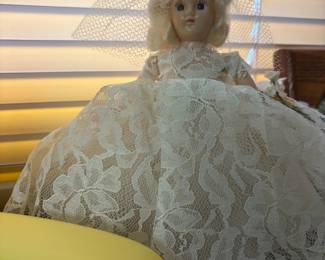 Vintage Bride Doll with Lace Gown and Veil
