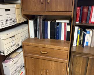 Vintage Oak Laminate Storage Cabinet with Hutch