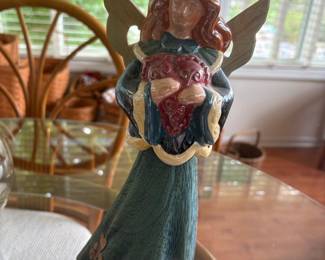 Hand-Painted Ceramic Angel Figurine Holding Heart