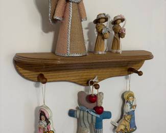 Vintage Burlap Angel Figurine with Handmade Ornaments and Straw Figures Set