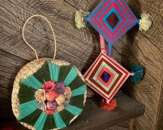 Ojo de Dios and Woven Basket Wall Hangings