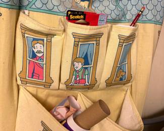 Vintage Fabric Wall Organizer with Children's Book Characters