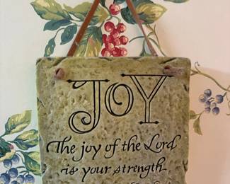 Inspirational Stone Plaque with "JOY" and Nehemiah 8:10